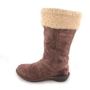 UGG Karyn Brown Leather Sheepskin Cuff Winter Boots 8